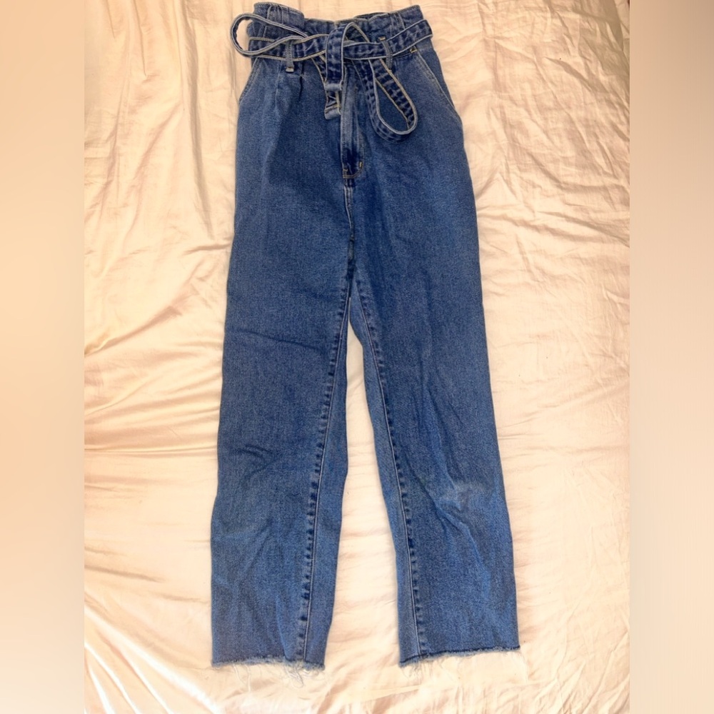 Ultra high rise paper bag jeans